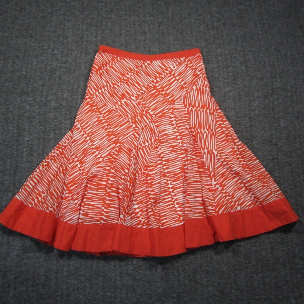 Fei A Line Skirt Womens 0 Orange White Geometric Cotton Lined Full Boho Festival